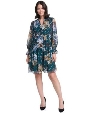 Jessica Howard Long-sleeve Puff-sleeve Tiered Baby Doll Dress - Blue
