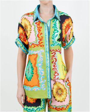 Meghan Fabulous Funky Flora Button Down Top - Green