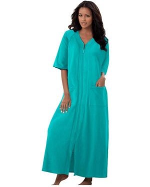 Dreams & Co. Long French Terry Zip-front Robe - Blue