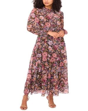 Msk Floral-print Tie-neck Maxi Dress - Red