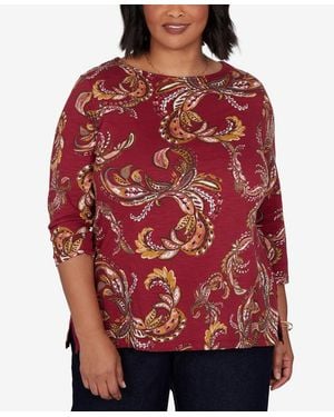 Ruby Rd. Plus Size Paisley 3/4-sleeve Boat-neck T-shirt - Red