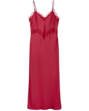 Mango Satin Lace V-neck Midi Dress - Red