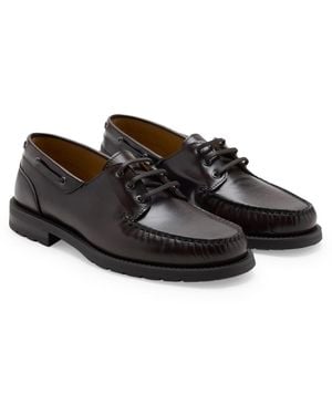 Mango Nautilea Leather Round Toe Lace-up Boat Shoes - Black