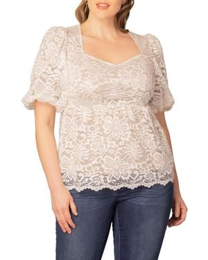 Kiyonna Plus Size Winsome Sweetheart Lace Peplum Top - Multicolor