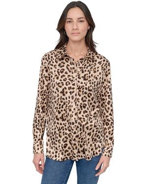 DKNY Classic-fit Button-front Long-sleeve Blouse - Brown