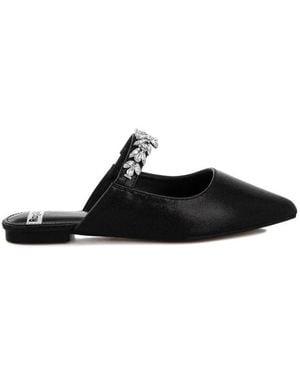 Rag & Co Magnum Diamante Strap Glitter Mules - Black