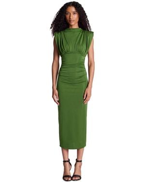 Kenneth Cole Shoulder Pad Ruched Midi Dress - Green