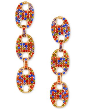 Guess Tone Rainbow Rhinestone Large Link Linear Drop Earrings - Orange
