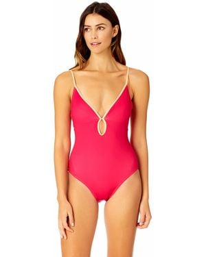 Coppersuit Solid Piped Keyhole One Piece Swimsuit - Pink