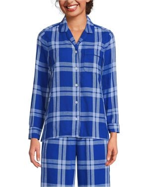 Lands' End Long Sleeve Print Flannel Pajama Top - Blue