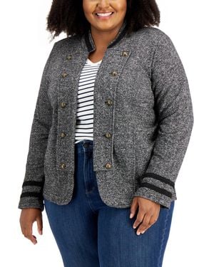 Tommy Hilfiger Plus Military Band Button Detail Open Front - Gray