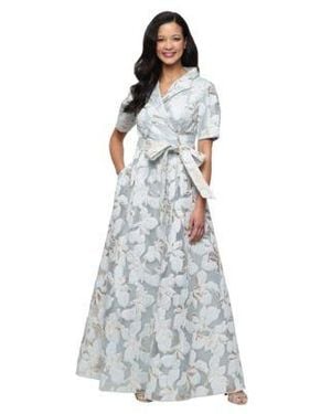 Alex Evenings Collared Neck Jacquard Ball Gown - White