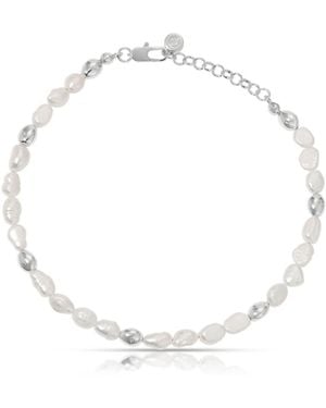 Ettika Freshwater Pearl Polished Pebble Anklet - White