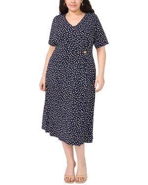 Msk Plus Size V-neck Hardware Detail Midi Dress - Blue