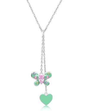 Chanteur Girls /girl/butterfly Green Heart Crystal White Gold Palladium Plating Necklace