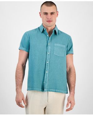 Sun & Stone Sun + Stone Blake Linen Chambray Short Sleeve Button-front Shirt - Blue