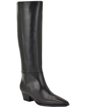 Calvin Klein Varcey Tall Leather Block Heel Boots - Black