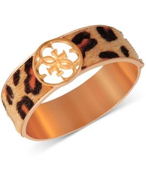 Guess Tone Cheetah-print Faux-fur Animal Print Bangle Bracelet - Metallic