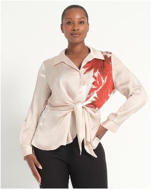 Estelle Maisie Floral V-neck Button Tie-front Shirt - Pink