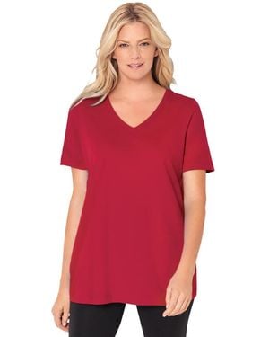 Woman Within Plus Size Perfect Short-sleeve V-neck Tee - Red