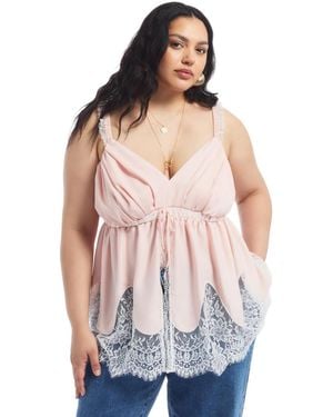 June + Vie Lace-trim Satin Camisole Top - Multicolor