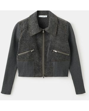 Mango Combined Fabrics Knitted Jacket - Black