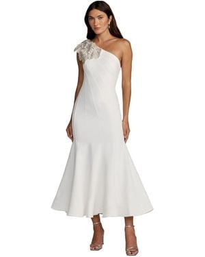 Mac Duggal Crepe One Shoulder Mermaid Midi Dress With Flower - White