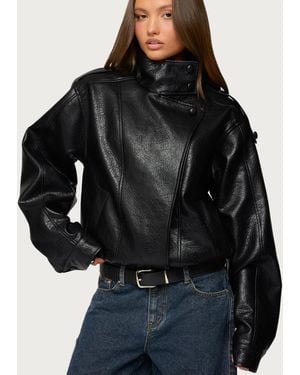 Edikted Jaicee High Neck Oversized Faux Leather Jacket - Black