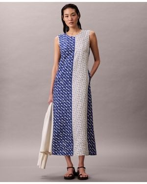 Calvin Klein Printed Color-block Sleeveless Dress - Blue