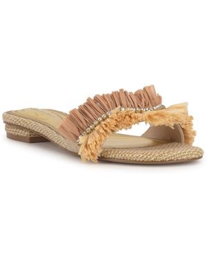 Jessica Simpson Danive Raffia Fringe Flat Slide Sandals - White