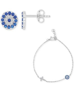 Macy's 2-pc. Set Cubic Zirconia Cross & Evil Eye Bracelet & Stud Earrings - White