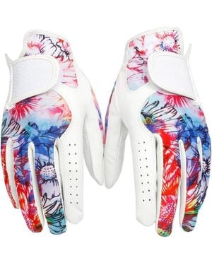 Wosofe Golf Glove Ladies Pair Cool Leather Both Hand Summer Floral Colorful Breathable Sport Gloves - Red