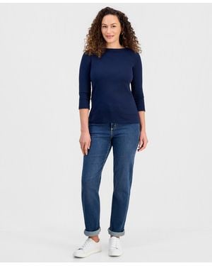 Style & Co. Pima Cotton 3/4-sleeve Boat-neck Top - Blue