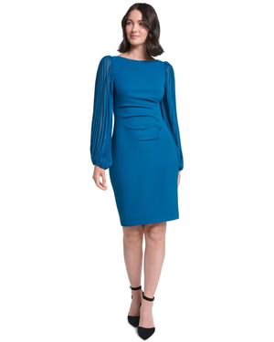 Jessica Howard Pleated Sleeve Sheath Boat Neck Dress - Blue