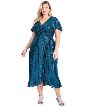 Avenue Plus Size Nina Sequin Wrap Dress - Blue