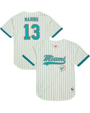 Mitchell & Ness Dan Marino Miami Dolphins Name Number Mesh Button-up Baseball Jersey - Blue
