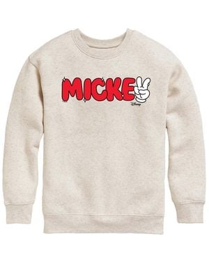 Hybrid Disney Boys' 8-20 Mickey Peace Sign Crewneck Fleece Sweatshirt - White