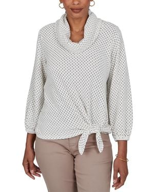 Ruby Rd. New Neutrals Honeycomb-knit Tie-front 3/4-sleeve Top - Gray