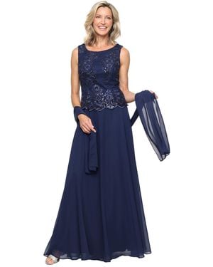 Alex Evenings Boat Neck Embroidered Dress - Blue