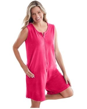 Dreams & Co. Zip-front Terry Romper - Pink