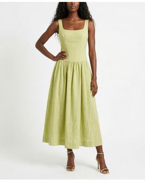 Taylor Square Neck Pucker Stripe Drop Waist Dress - Green
