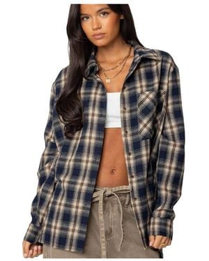 Edikted Plaid Flannel Button Up Shirt - Black