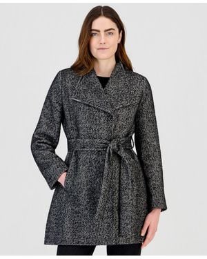 Calvin Klein Wing Collar Belted Wrap Coat - Black