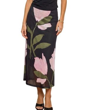 CUPSHE Blooming Peony Floral Midi Skirt - Black