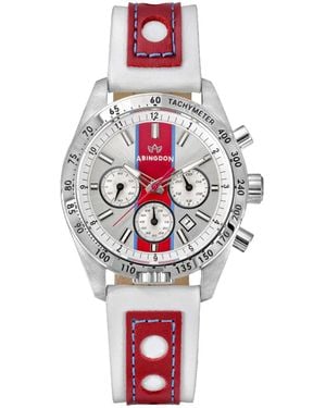 Abingdon Co. Jordan Chronograph Multifunctional Victory Red Leather Strap Watch - White