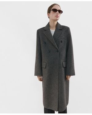 Mango Double-breasted Wool Coat - Gray