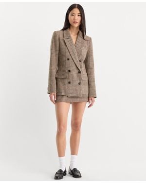 GOOD AMERICAN Plaid Double-breasted Blazer - Natural