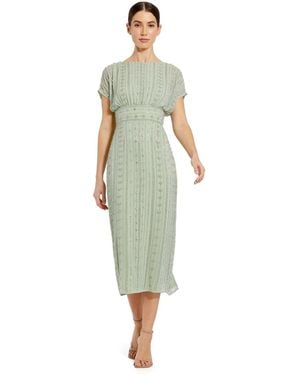 Mac Duggal Beaded Cap Sleeve Column Midi Dress - Green