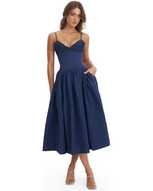 Miss Circle Ailani Taffeta Smocked Midi Dress - Blue