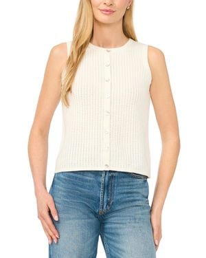 Cece Pointelle Sleeveless Button-up Cotton Tank Top - Blue